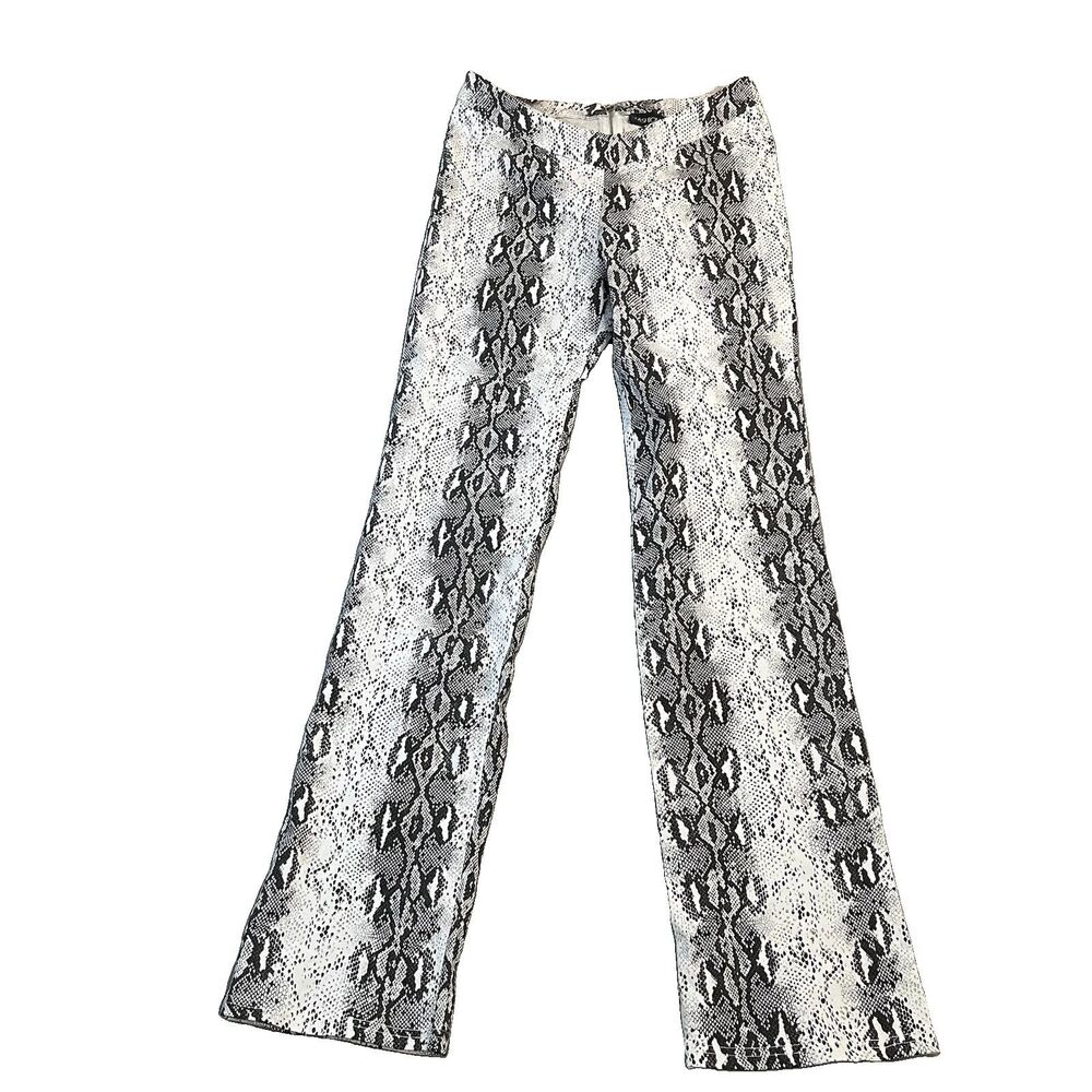 Fashion Nova Snake Print V Cut Waist Band White Black Pants Womens Size S NEW